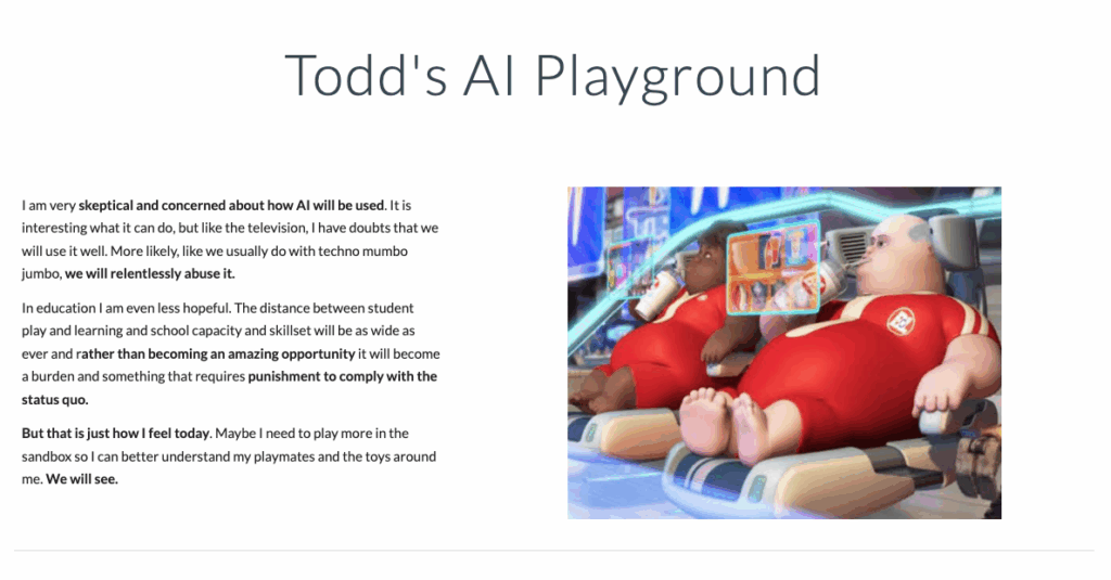 webpage screenshot showing Todd's AI Playground with image from the Wall-e